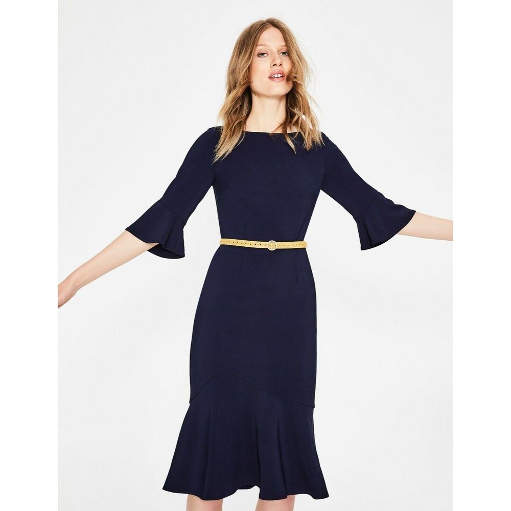 NWT Boden Flippy Pencil Dress Navy Tulip Hem Sz US 4P